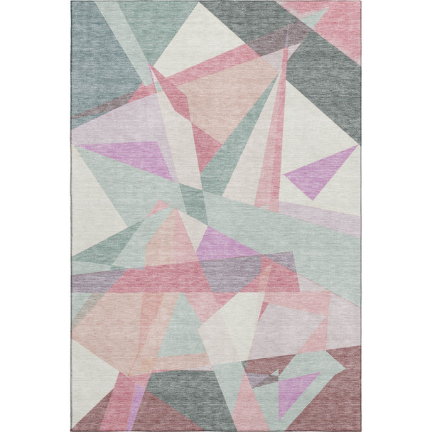 10' X 14' Pale Aqua Blush And Sage Geometric Washable Area Rug With UV Protection