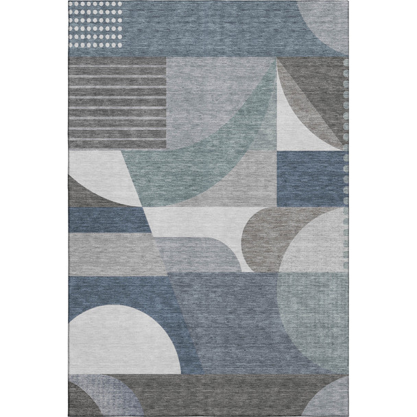 5' X 8' Gray Blue And Ivory Geometric Washable Area Rug With UV Protection