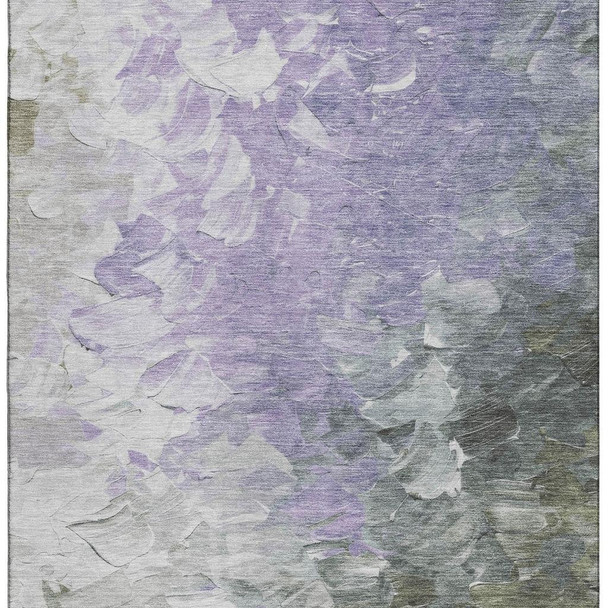3' X 5' Lavender Gray And Silver Abstract Washable Area Rug With UV Protection