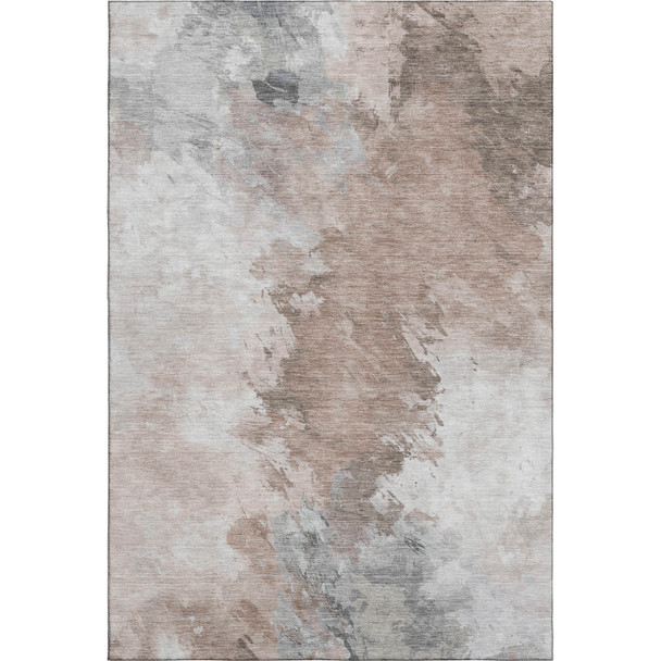 5' X 8' Coffee Ivory And Gray Abstract Washable Area Rug With UV Protection