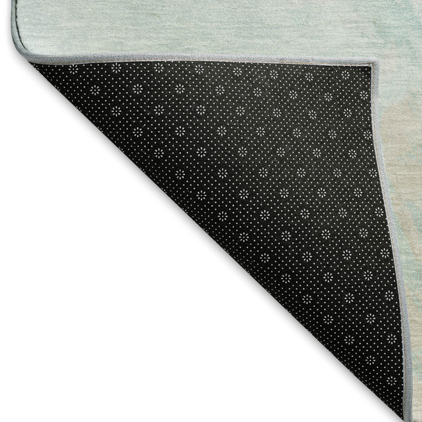9' X 12' Pale Aqua Gray And Ivory Abstract Washable Area Rug With UV Protection