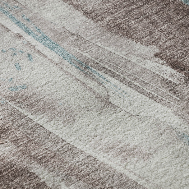 10' X 14' Taupe Blue And Ivory Abstract Washable Area Rug With UV Protection