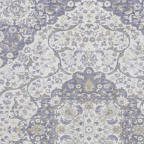 3' X 5' Lavender Ivory And Gold Medallion Washable Area Rug With UV Protection
