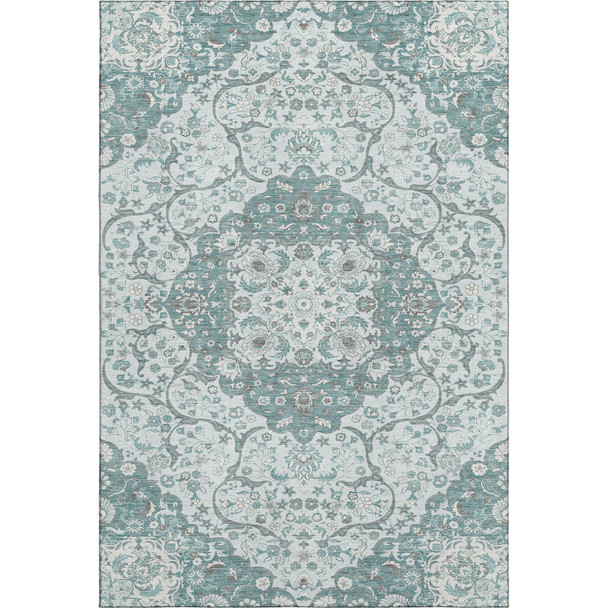 3' X 5' Teal Gray And Silver Medallion Washable Area Rug With UV Protection