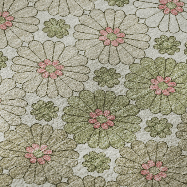 10' X 14' Artichoke Green Purple And Beige Geometric Washable Area Rug With UV Protection