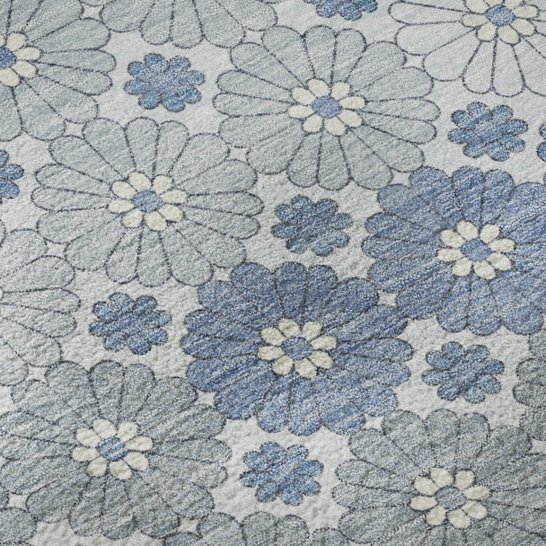 10' X 14' Denim Blue Gray And Silver Geometric Washable Area Rug With UV Protection
