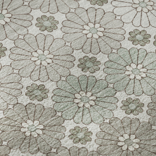 9' X 12' Taupe Beige And Teal Geometric Washable Area Rug With UV Protection