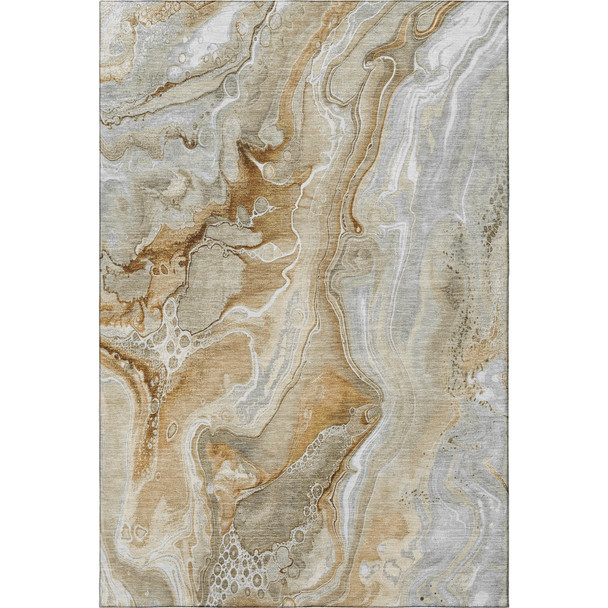 9' X 12' Pewter Tan And Ivory Abstract Washable Area Rug With UV Protection