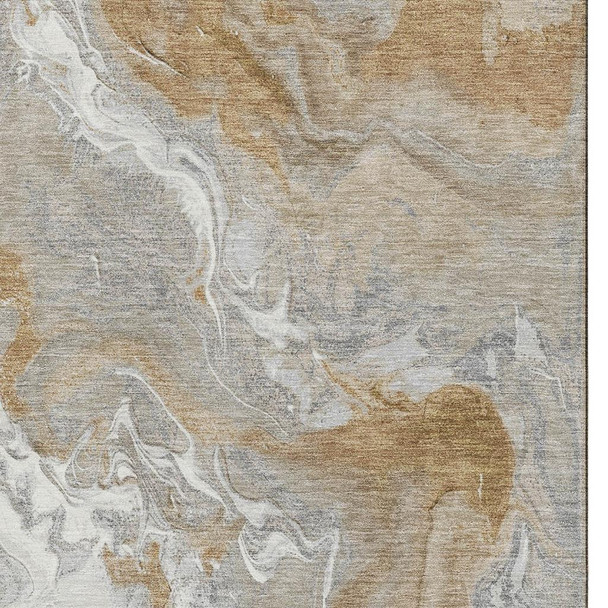 10' X 14' Graphite Beige And Ivory Abstract Washable Area Rug With UV Protection