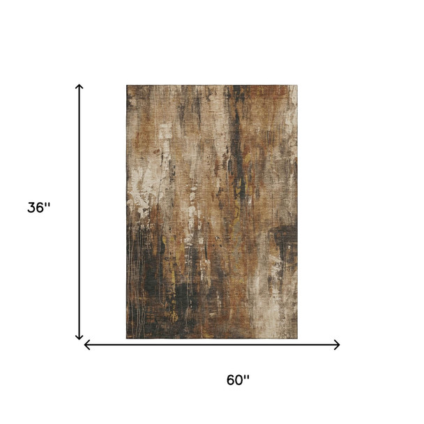 3' X 5' Taupe Copper And Ivory Abstract Washable Area Rug With UV Protection