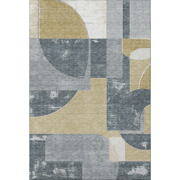 9' X 12' Gray Gold And Silver Abstract Geometric Washable Area Rug With UV Protection