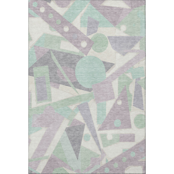 10' X 14' Lilac Mint Green And Ivory Geometric Washable Area Rug With UV Protection