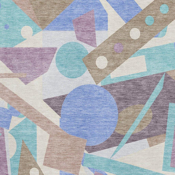 3' X 5' Coffee Purple And Teal Geometric Washable Area Rug With UV Protection