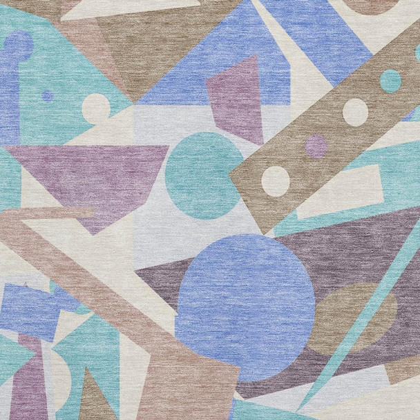 10' X 14' Coffee Purple And Teal Geometric Washable Area Rug With UV Protection