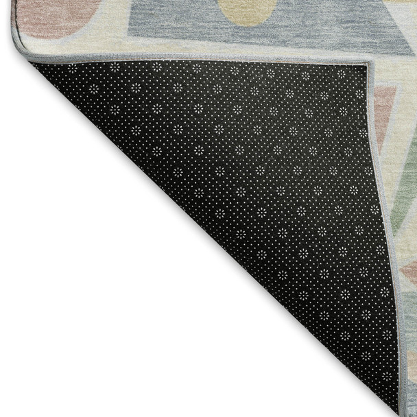 3' X 5' Sky Blue Ivory And Blush Geometric Washable Area Rug With UV Protection