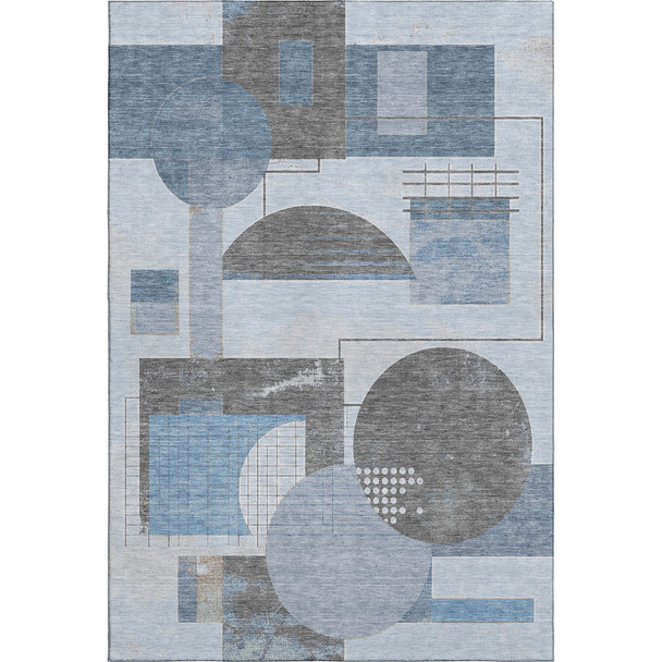9' X 12' Blue Gray And Ivory Geometric Washable Area Rug With UV Protection