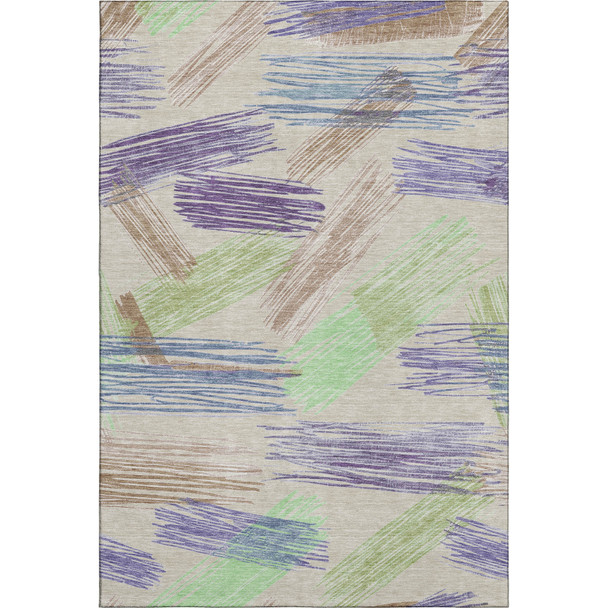 10' X 14' Beige Purple And Mint Green Striped Washable Area Rug With UV Protection
