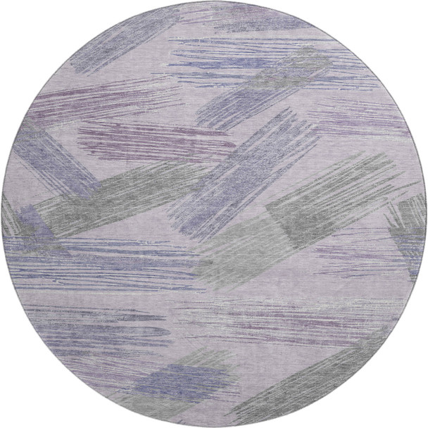 8' Lavender Green And Ivory Striped Washable Round Rug With UV Protection
