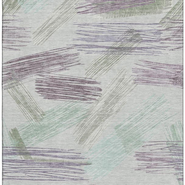 9' X 12' Sage Purple And Ivory Striped Washable Area Rug With UV Protection