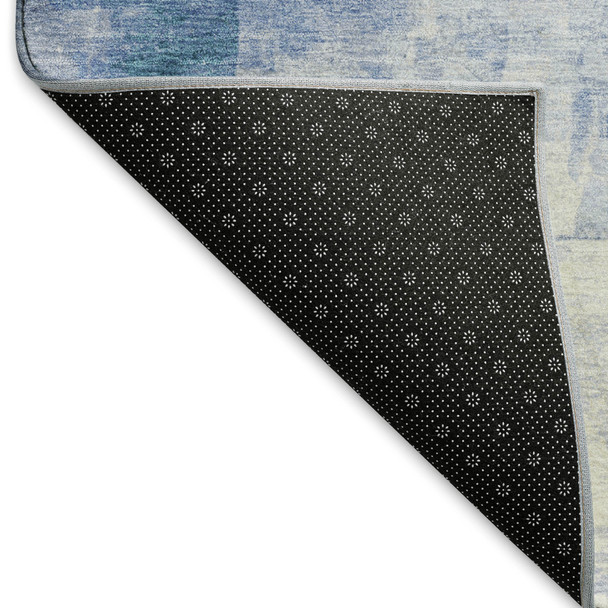 10' X 14' Denim Blue Gray And Silver Abstract Washable Area Rug With UV Protection