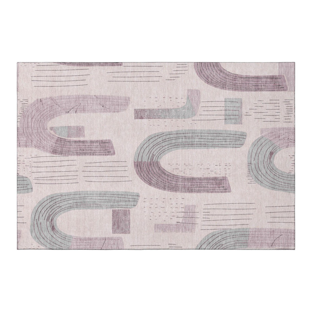 3' X 5' Pink Gray And Silver Geometric Washable Area Rug With UV Protection