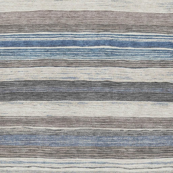 5' X 8' Denim Blue Ivory And Gray Striped Washable Area Rug With UV Protection