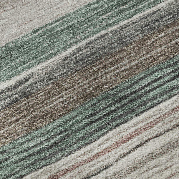 8' X 10' Pale Aqua Rust And Ivory Striped Washable Area Rug With UV Protection