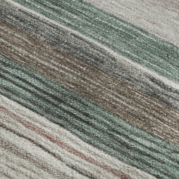 9' X 12' Pale Aqua Rust And Ivory Striped Washable Area Rug With UV Protection
