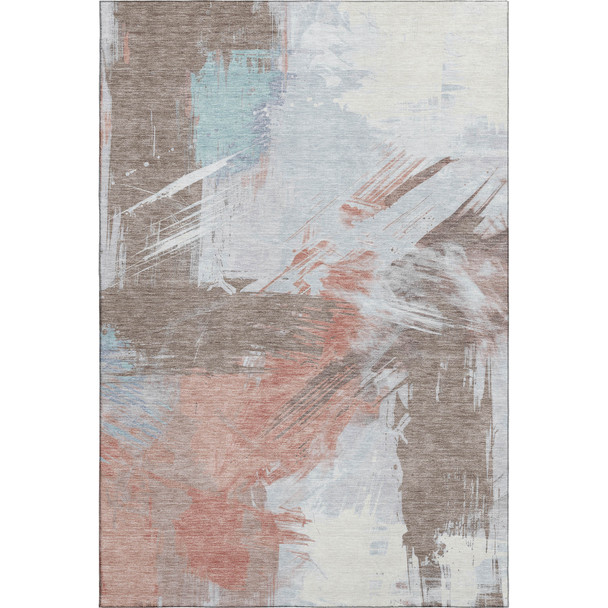 8' X 10' Taupe Blue And Ivory Abstract Washable Area Rug With UV Protection