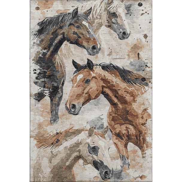 8' X 10' Beige Brown And Charcoal Animal Print Washable Area Rug With UV Protection