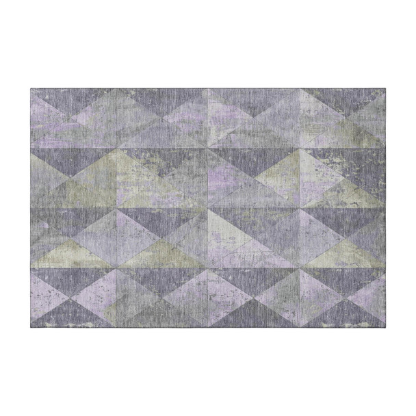 3' X 5' Lavender Fern Green And Ivory Geometric Washable Area Rug With UV Protection