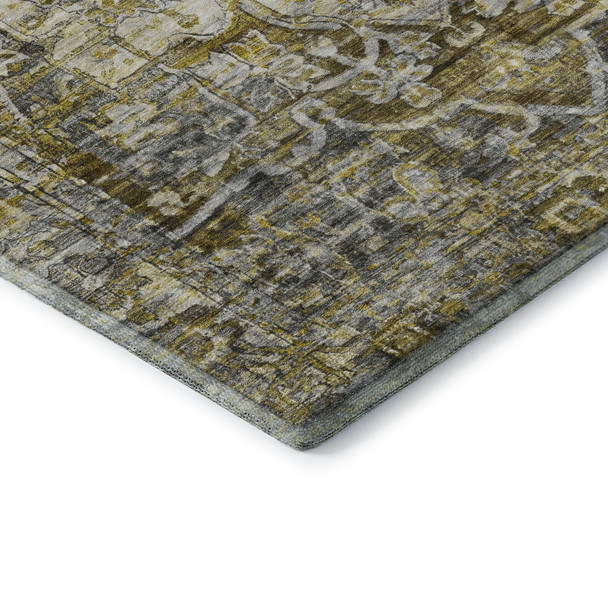 5' X 8' Pewter Gold And Ivory Oriental Washable Area Rug With UV Protection