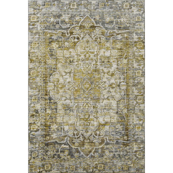 10' X 14' Pewter Gold And Ivory Oriental Washable Area Rug With UV Protection