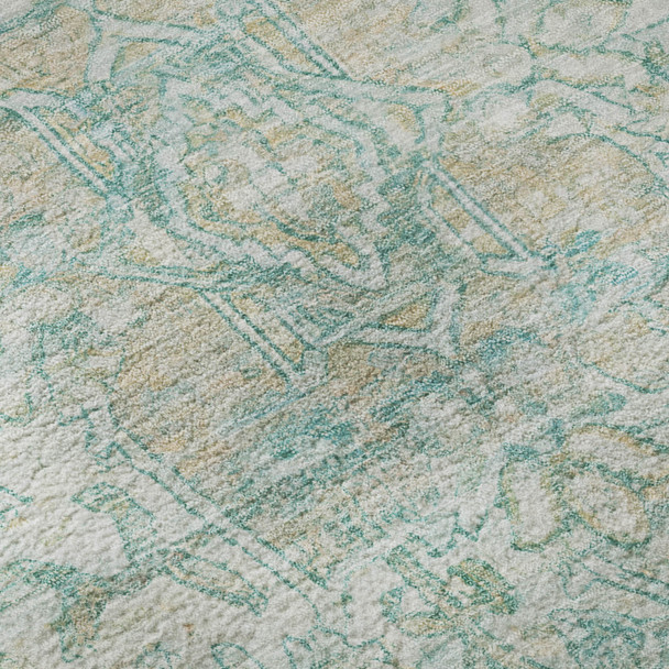 8' X 10' Teal Ivory And Beige Oriental Washable Area Rug With UV Protection