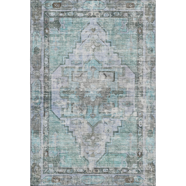 3' X 5' Teal And Charcoal Oriental Washable Area Rug With UV Protection