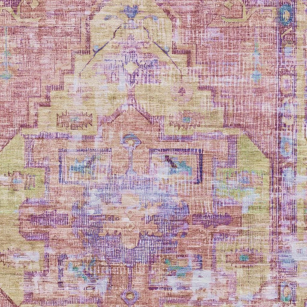 10' X 14' Pink Purple And Blue Oriental Washable Area Rug With UV Protection
