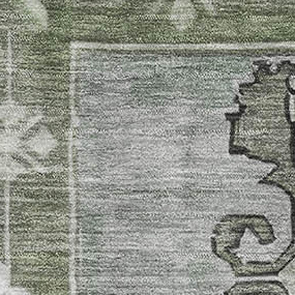 8' X 10' Artichoke Green Gray And Silver Oriental Washable Area Rug With UV Protection