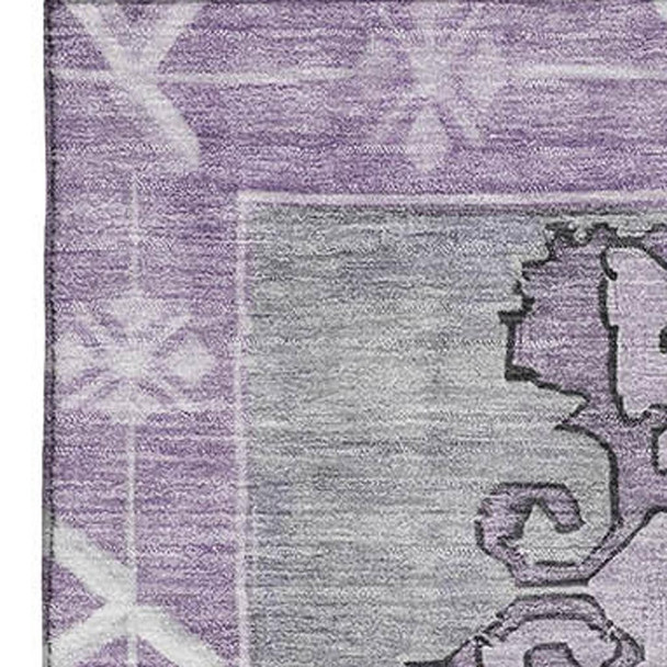 9' X 12' Plum And Gray Oriental Washable Area Rug With UV Protection
