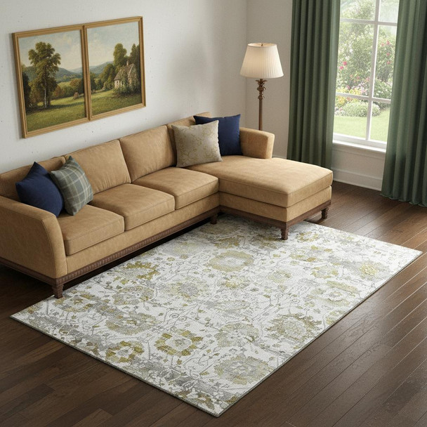 9' X 12' Linen Gold And Ivory Oriental Washable Area Rug With UV Protection
