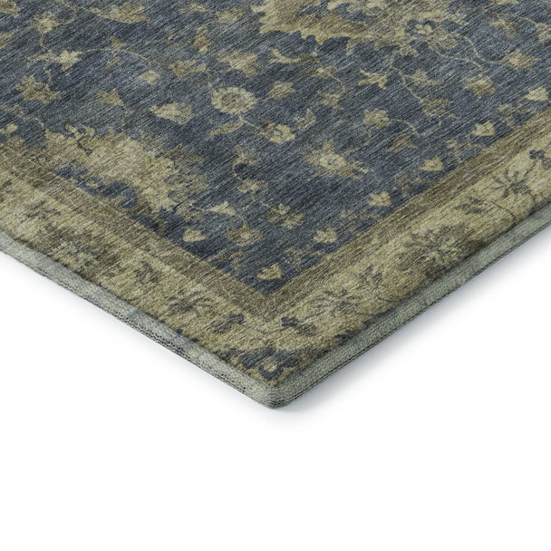 10' X 14' Blue And Olive Green Oriental Washable Area Rug With UV Protection