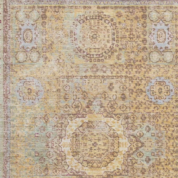 8' X 10' Gold And Beige Oriental Washable Area Rug With UV Protection