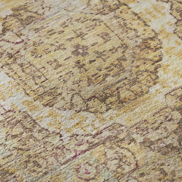 10' X 14' Gold And Beige Oriental Washable Area Rug With UV Protection