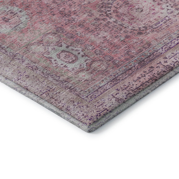 5' X 8' Pink And Gray Oriental Washable Area Rug With UV Protection