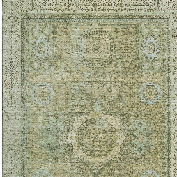 5' X 8' Sage And Gray Oriental Washable Area Rug With UV Protection