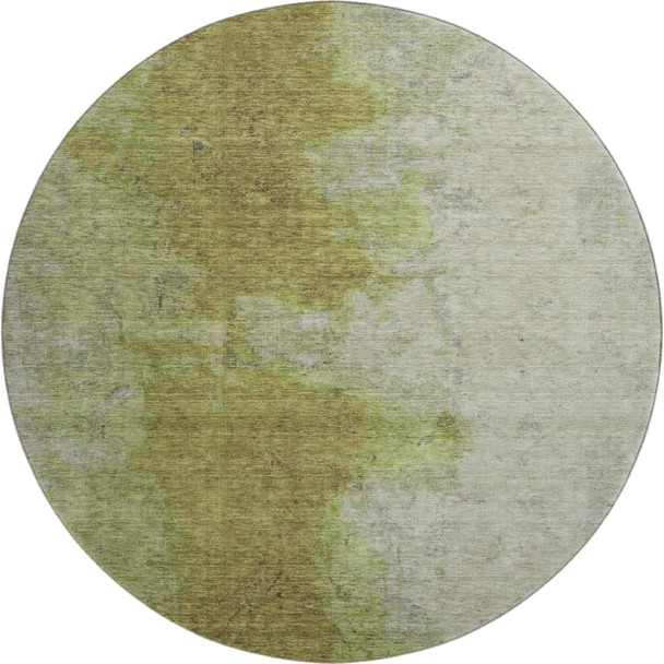8' Olive Green And Beige Abstract Washable Round Rug With UV Protection