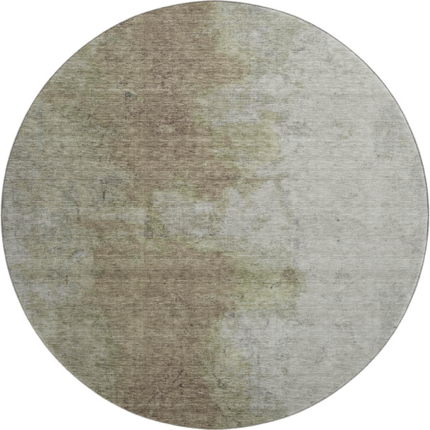 8' Taupe And Beige Abstract Washable Round Rug With UV Protection