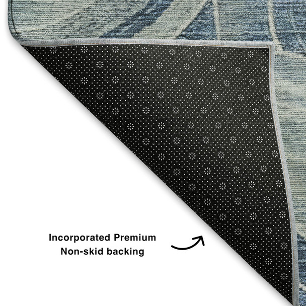 3' X 5' Blue And Gray Geometric Washable Area Rug With UV Protection