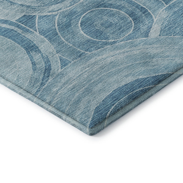 9' X 12' Denim Blue And Sky Blue Geometric Washable Area Rug With UV Protection