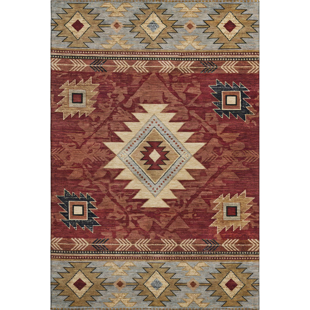 5' X 8' Rust Beige And Charcoal Geometric Washable Area Rug With UV Protection