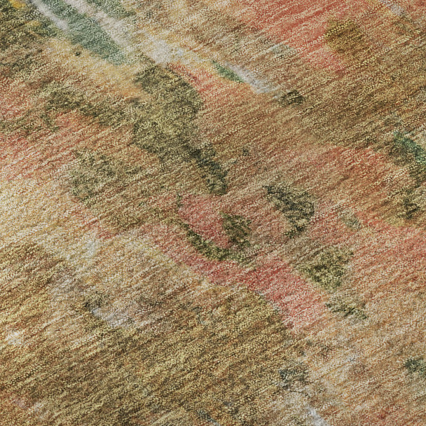 3' X 5' Fern Green Rust And Copper Abstract Washable Area Rug With UV Protection